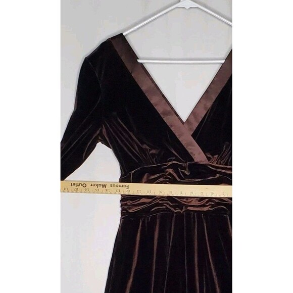 Sandra Darren Brown Velvet Empire Dress 10 Satin Trim V-Neck Romantic Old Money - Picture 7 of 11